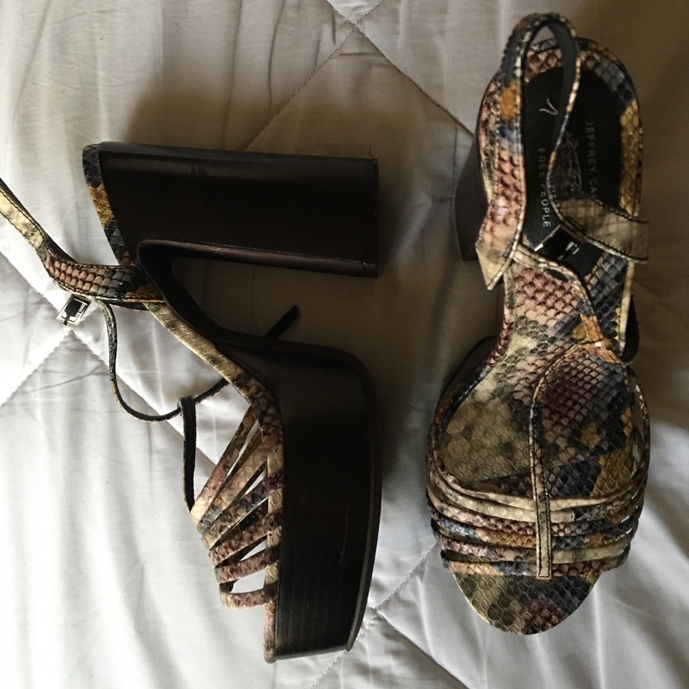 Jeffrey Campbell x Free People Platform Snakeskin 70s Strappy Block Heels 🐍 - Picture 7 of 14